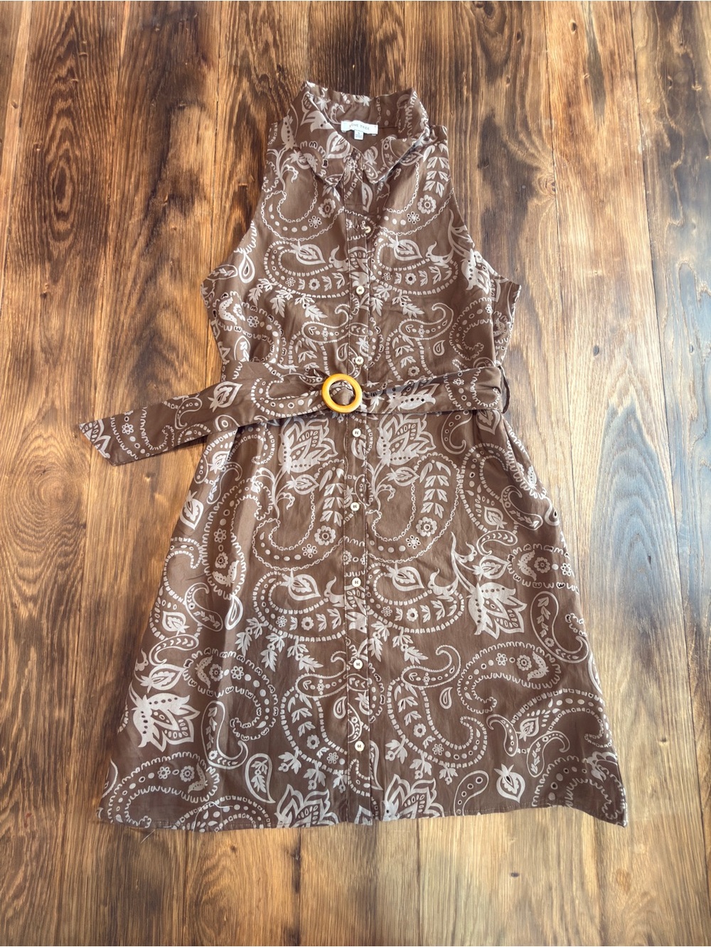 Love Tree Brown Paisley Sleeveless Shirt Dress with Belt